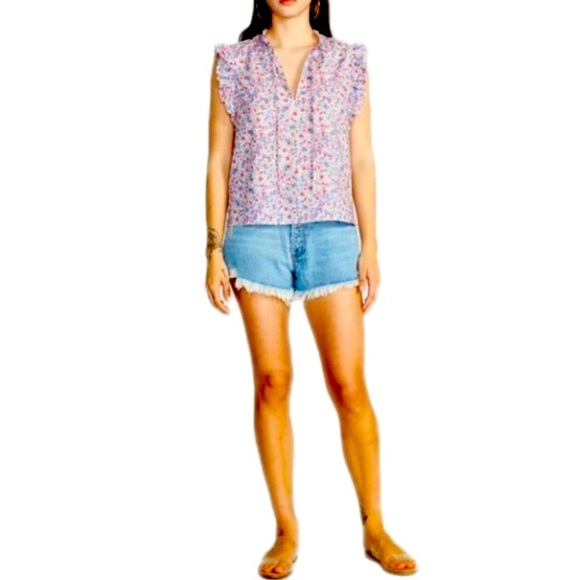 BB Dakota Size Medium Ditzy floral print ruffled top cotton blouse NWT - Picture 1 of 6